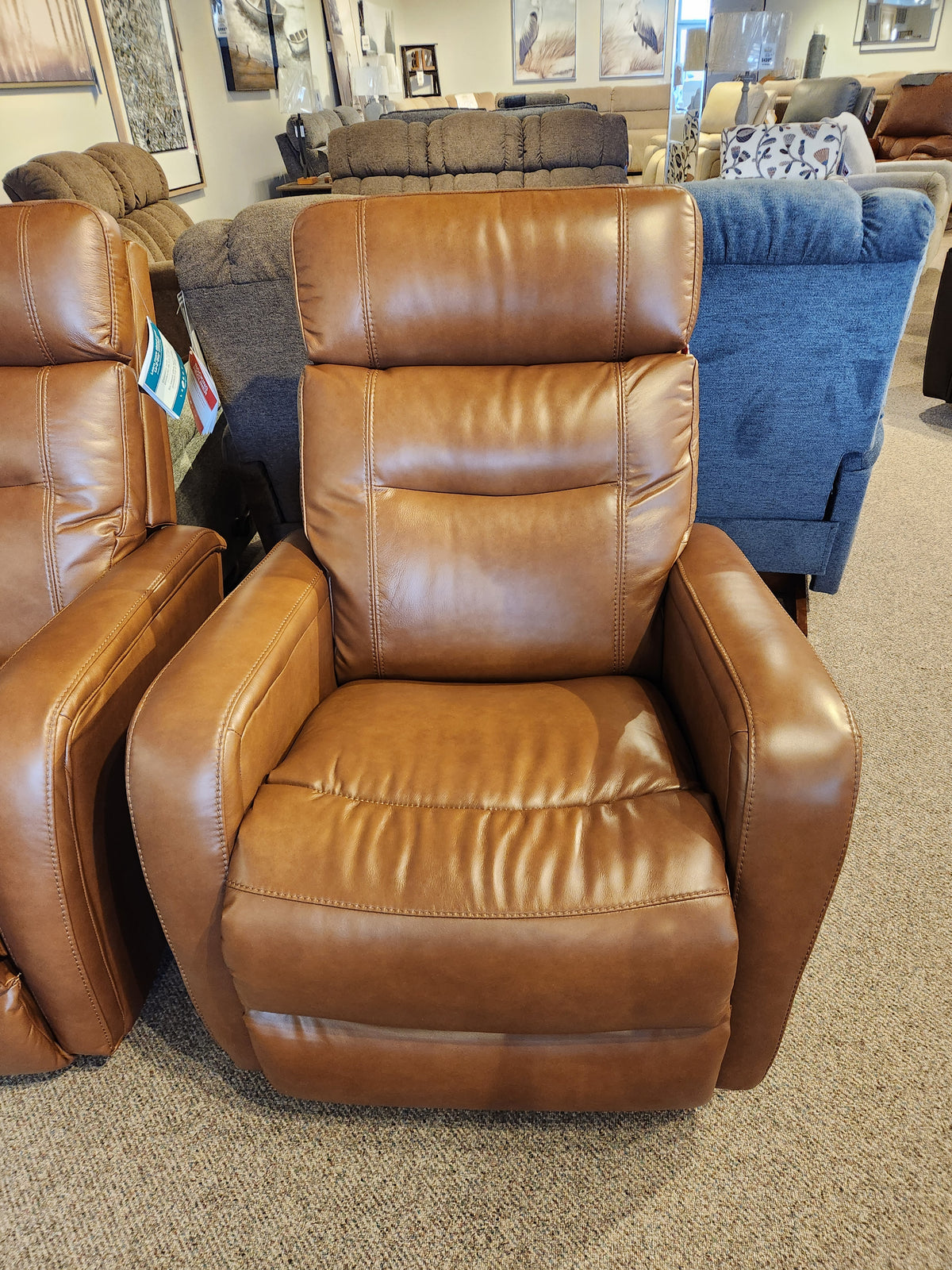 La-Z-Boy 807 Baron Power Wall-a-Way Recliner with lumbar support on display in a furniture showroom.