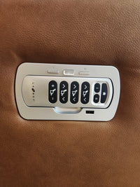 Close-up of electronic seat adjustment panel on La-Z-Boy 807 Baron Power Wall-a-Way Recliner with brown upholstery.