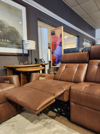 Palliser 42204 West Coast Power Reclining Sofa with Headrest in leather, displayed with modern sofas and decor.
