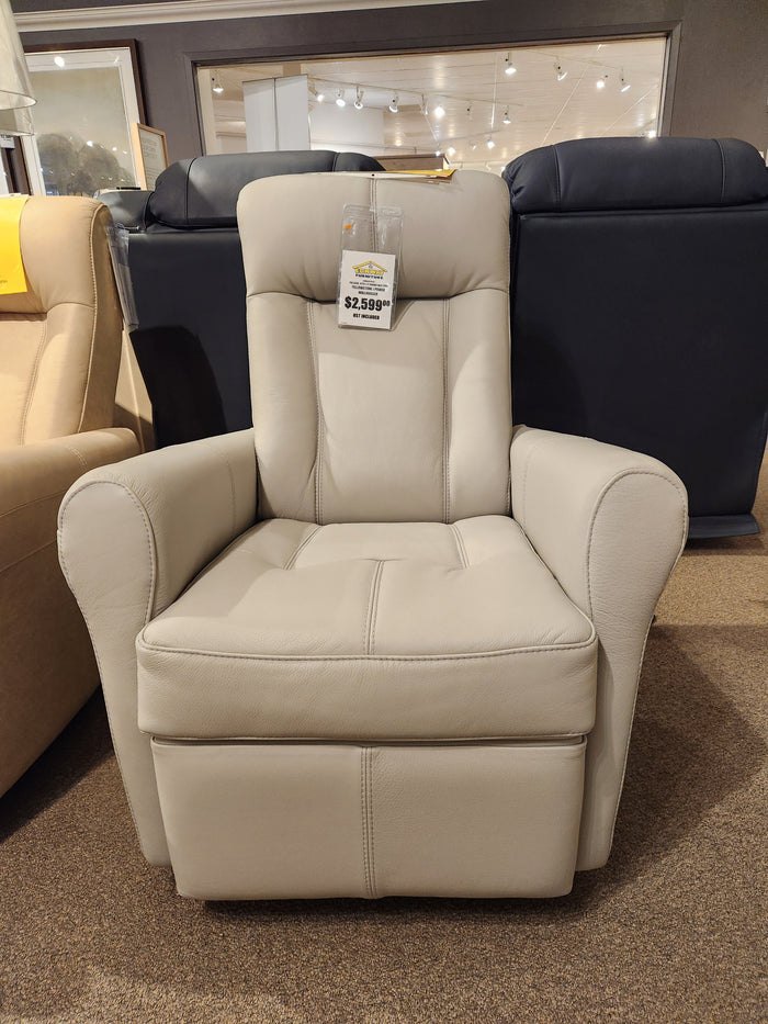 The Palliser 42211 Yellowstone I Power Wall-Hugger, in beige leather, offers ergonomic comfort for $2,399.99.