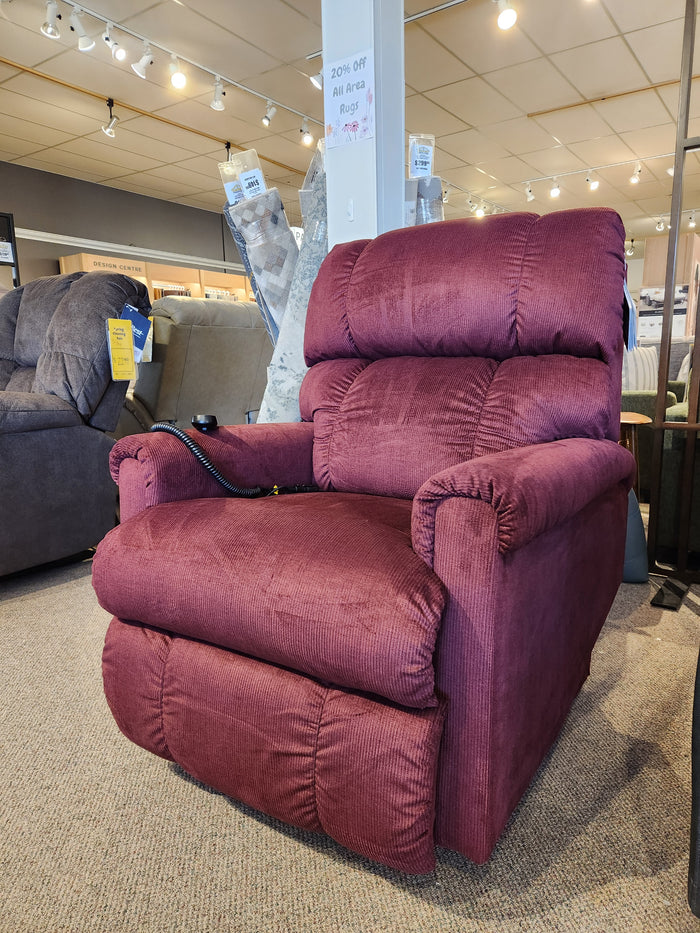 The La-z-boy 512 Pinnacle Platinum Luxury Lift Chair in burgundy provides full body support with remote control.
