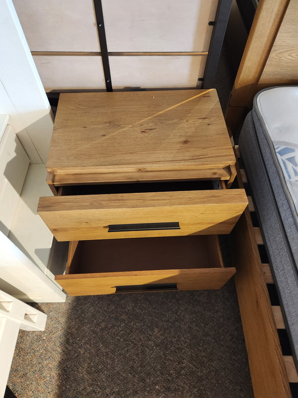 Magnussen B6309 Davenport Nightstand in Rustic Caramel finish; two drawers, mid-century modern style.