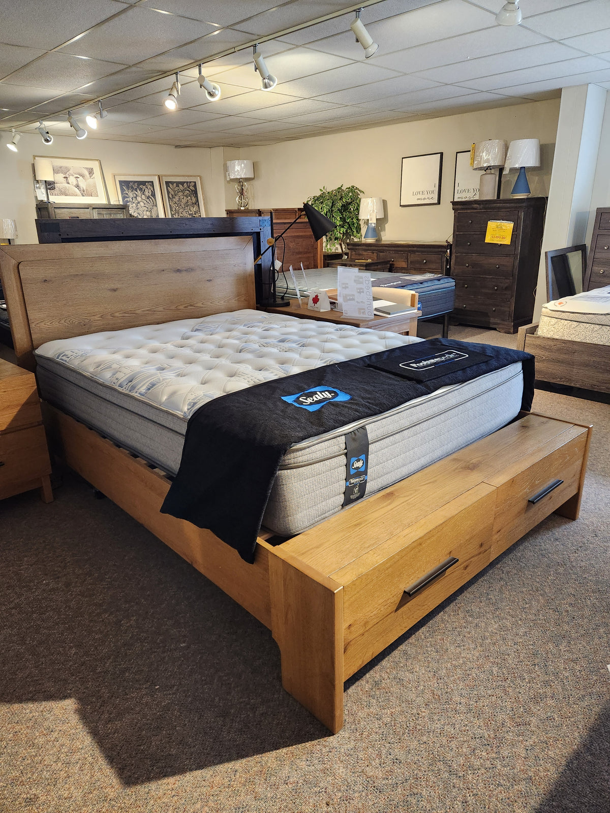 The Magnussen B6309 Davenport Queen Storage Bed in Rustic Caramel features storage drawers, ideal for modern bedrooms.