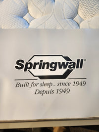Springwall logo with "Built for sleep.. since 1949" on a Springwall Michelle ET Medium Mattress tag.