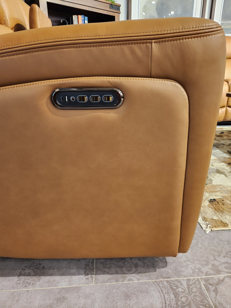 Close-up of 16 WEST Denver 2 Power Recliner Loveseat armrest with four black buttons on the side panel.