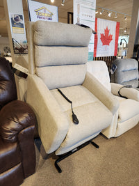 Best 9N31 Kristisha Power Lift Chair in beige with lumbar adjustment and remote control displayed on the seat.