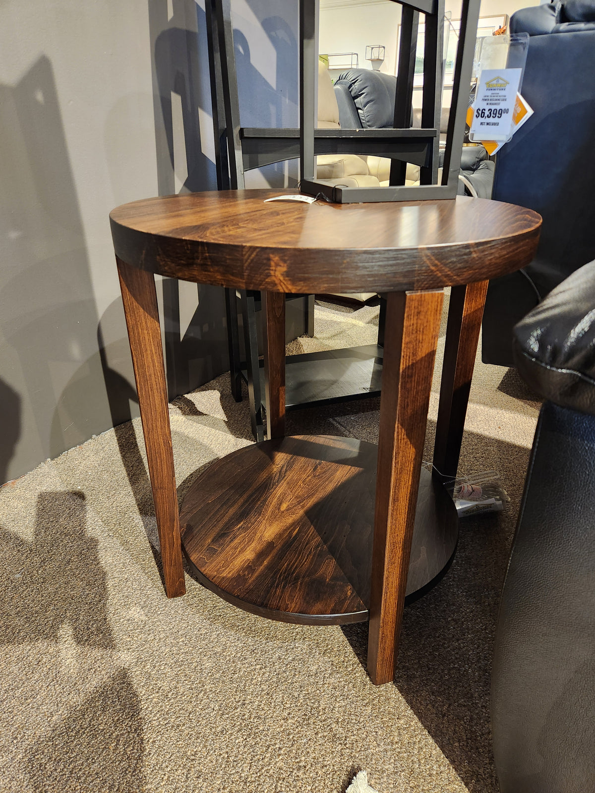Stockholm Round End Table with Shelf