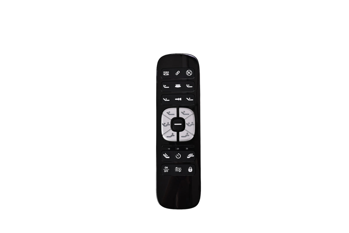 Fashion Tranquility Adjustable Base black wireless remote with seat adjustment icons, shown on a white background.