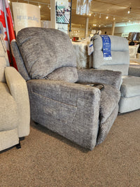 La-z-boy 793 Jean Bronze Lift Chair recliner in gray upholstery on display with price tags attached.
