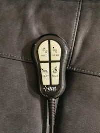 The Best Kristisha 9NZ31LV Power Lift Chair has a remote with four buttons for head, seat, and lumbar adjustments.