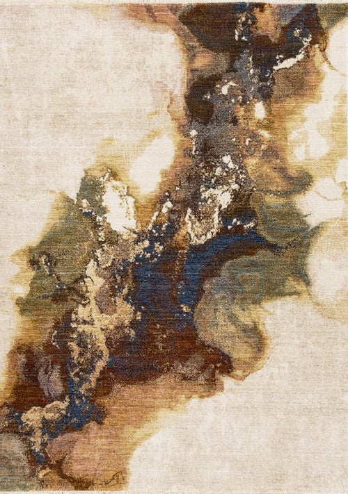 Kalora Chorus H954/2747 5'3"x7'10" rug with a cream base and swirling brown, tan, blue, and green patterns.