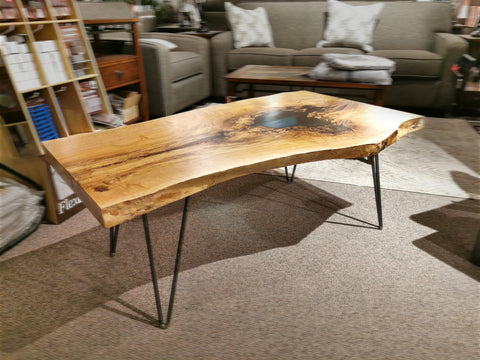 Spalted Maple Live-edge Blue Epoxy 'Pond' Table 48" Long